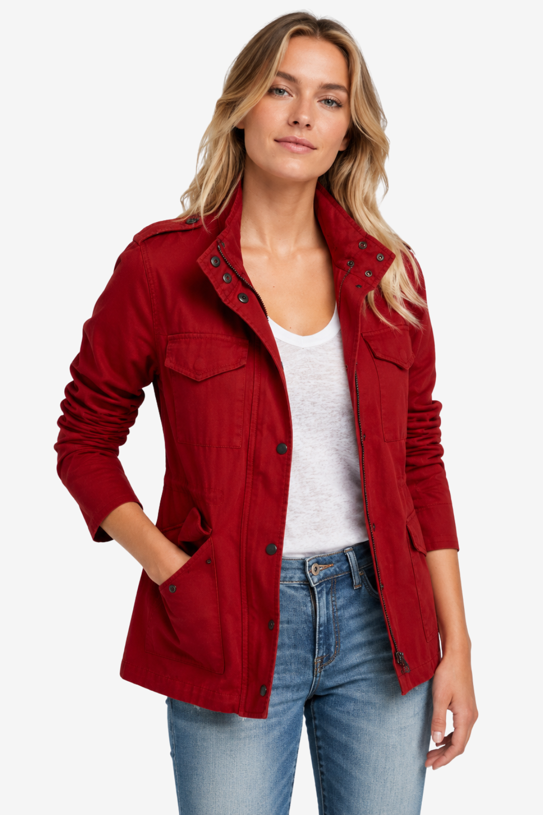 VALERIQUE | Manteau de mi-saison pour femme – Modèle avec poches utilitaires fermeture zippée et boutons-pression