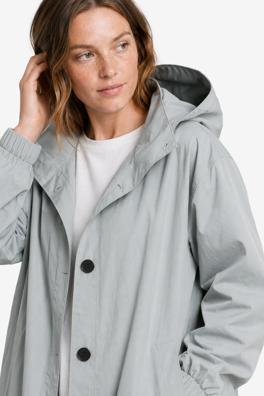 VALERIQUE | Imperméable à capuche pour femme – Coupe longue, boutonnage sur le devant et design décontracté