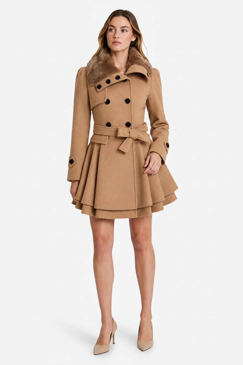 VALERIQUE | Manteau Femme à Capuche avec Ceinture – Coupe Longue à Double Boutonnage
