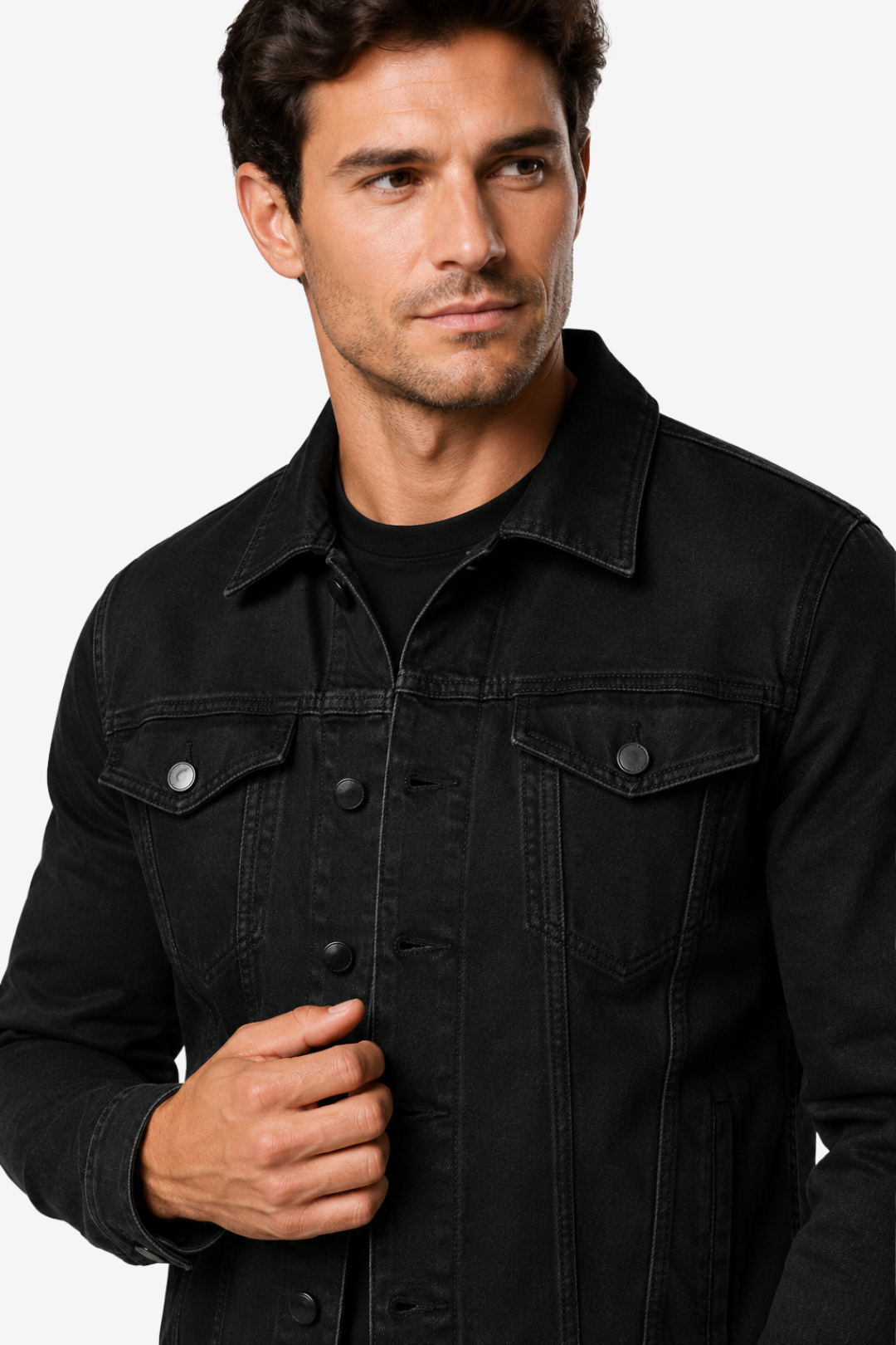 VALERIQUE | Veste en jean pour homme – Fermeture boutonnée poches poitrine et col pointu