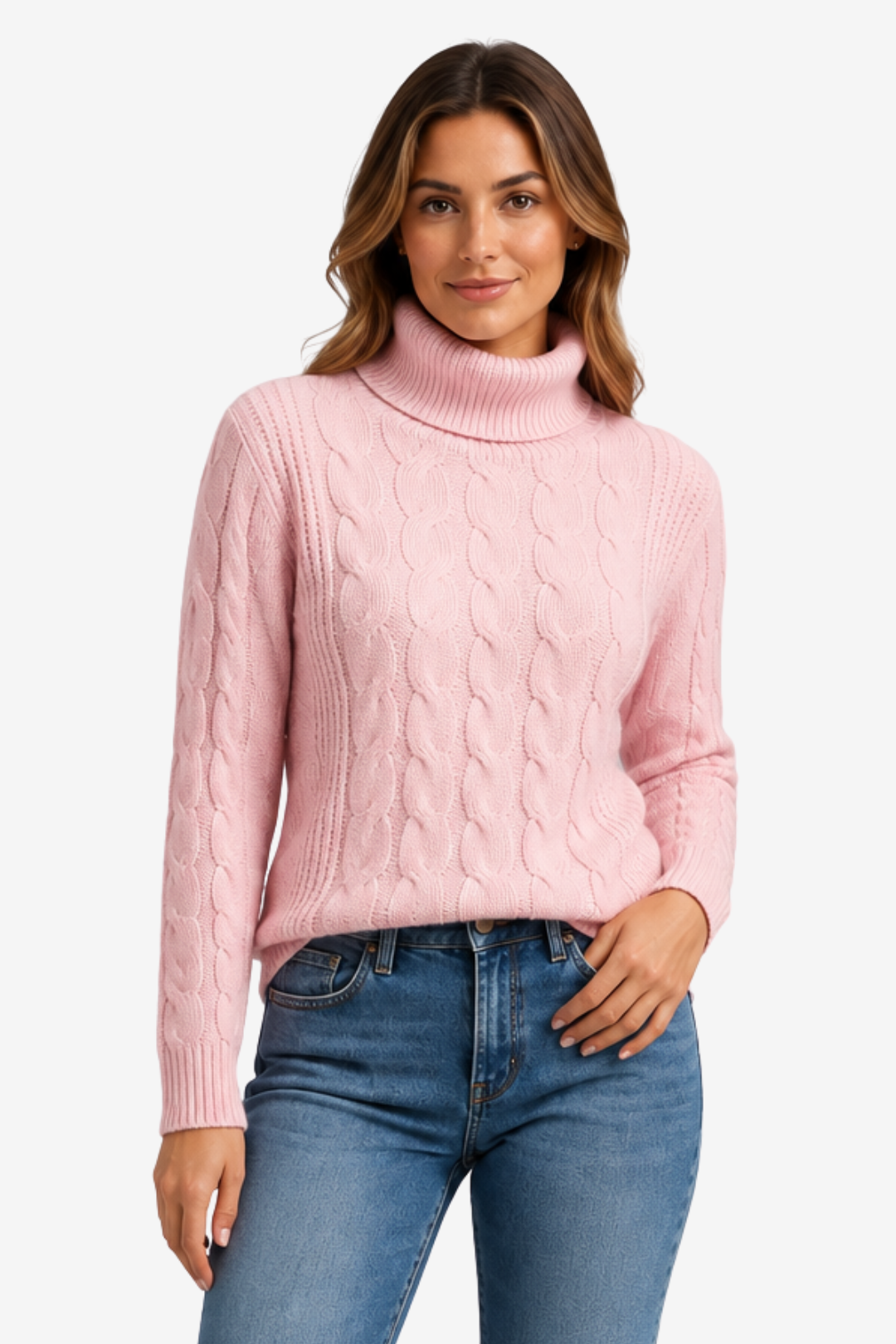 NOMU | Pull col roulé pour femme – Maille torsadée et finitions côtelées