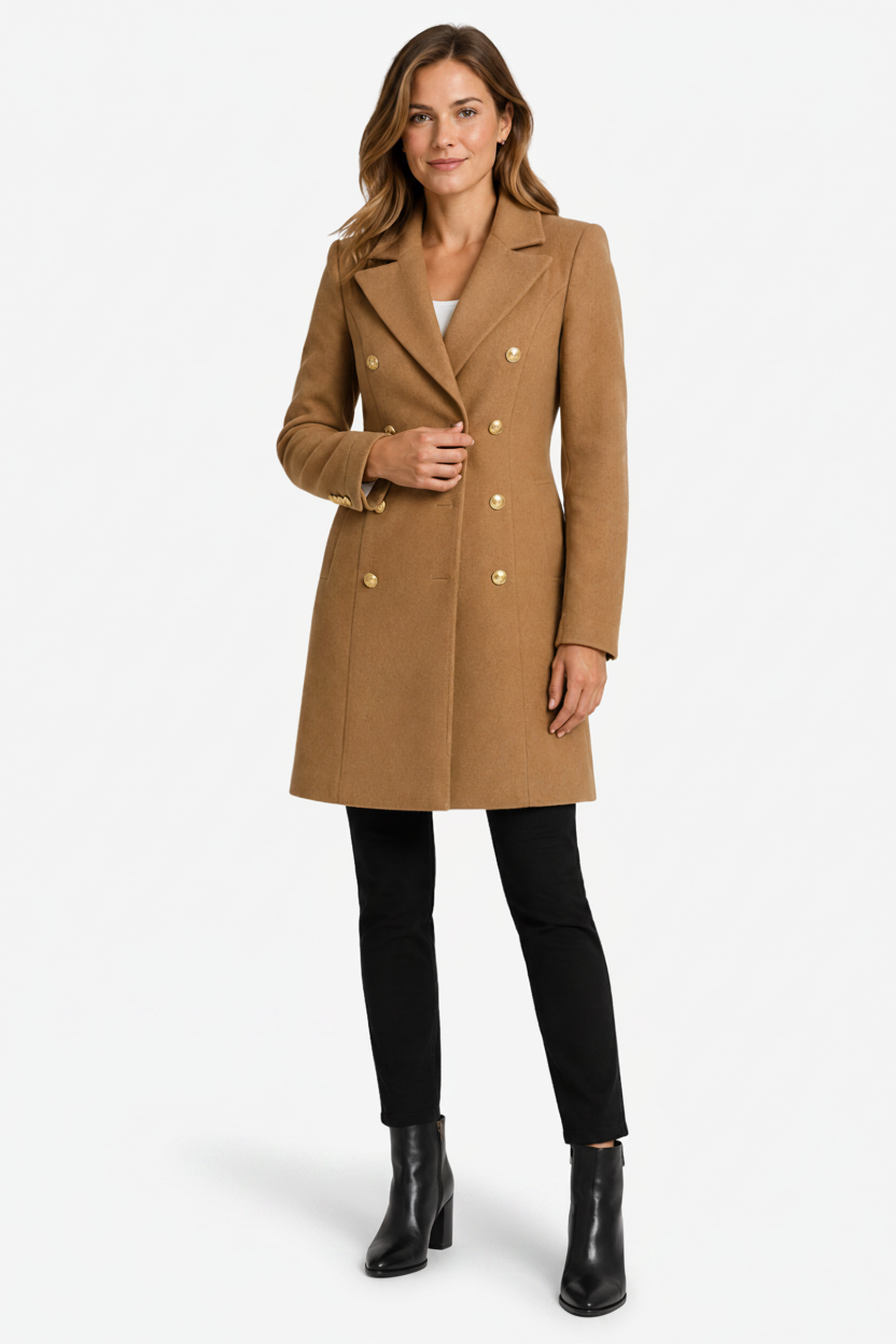 VALERIQUE | Manteau long cintré pour femmes – Boutonnage croisé avec doublure intérieure