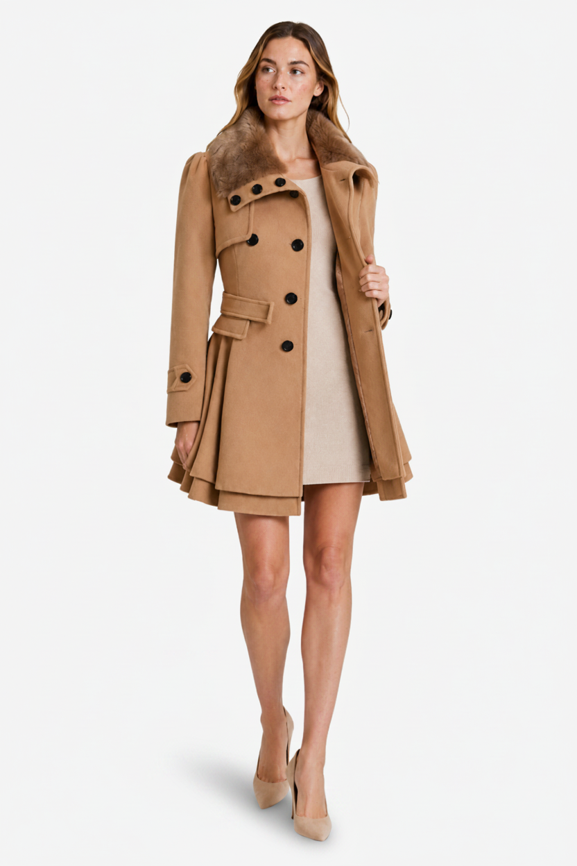 VALERIQUE | Manteau Femme à Capuche avec Ceinture – Coupe Longue à Double Boutonnage