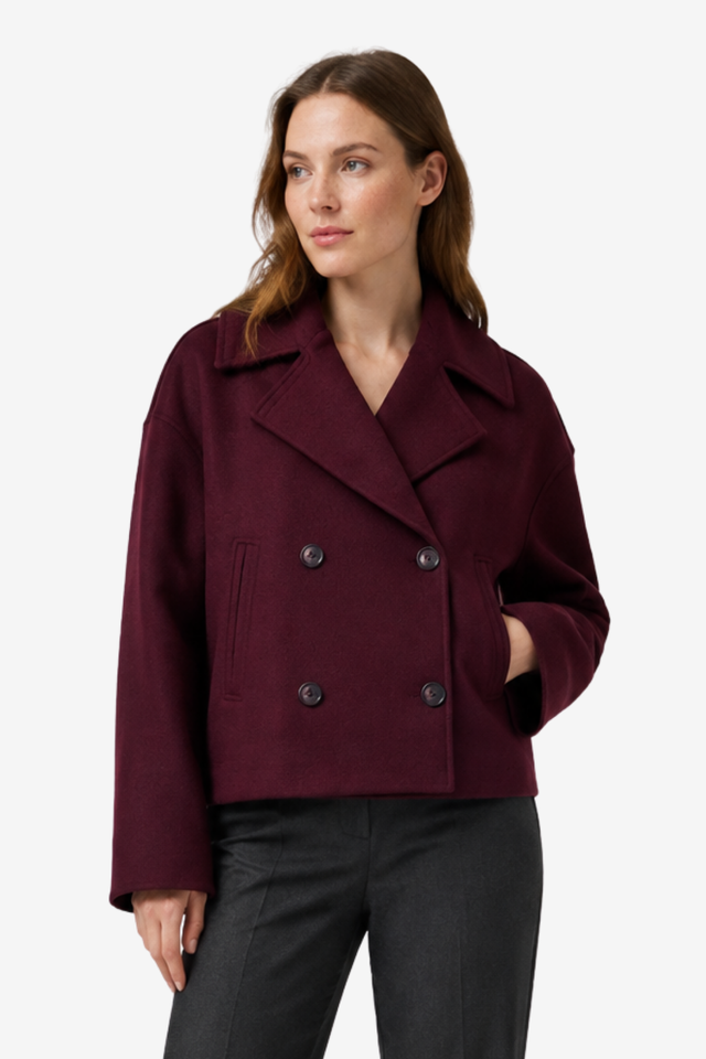VALERIQUE | Veste courte à double boutonnage pour femme – Col à revers et poches latérales