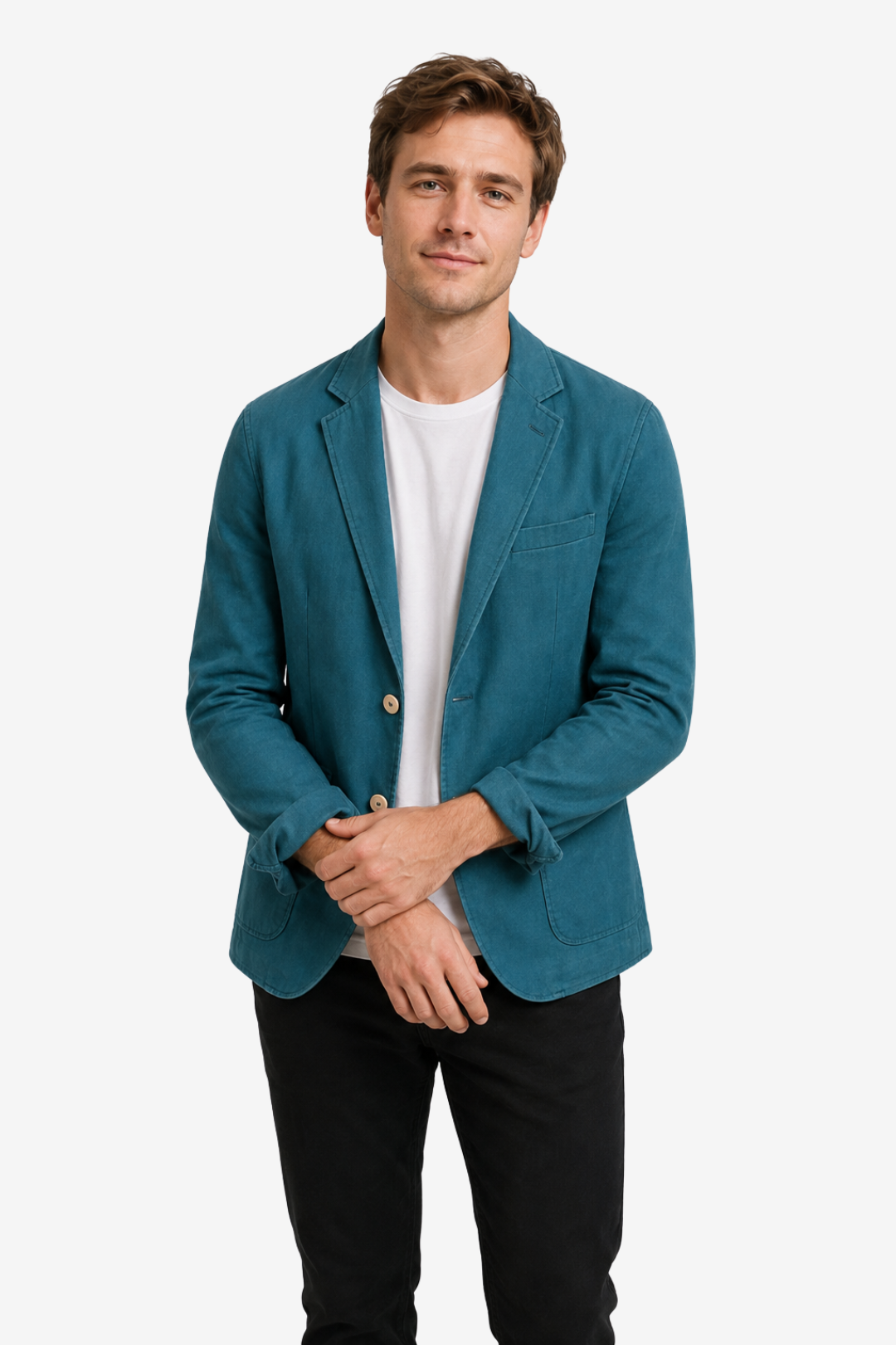 VALERIQUE | Blazer léger ajusté pour homme – Devant à deux boutons avec revers cranté et poches plaquées
