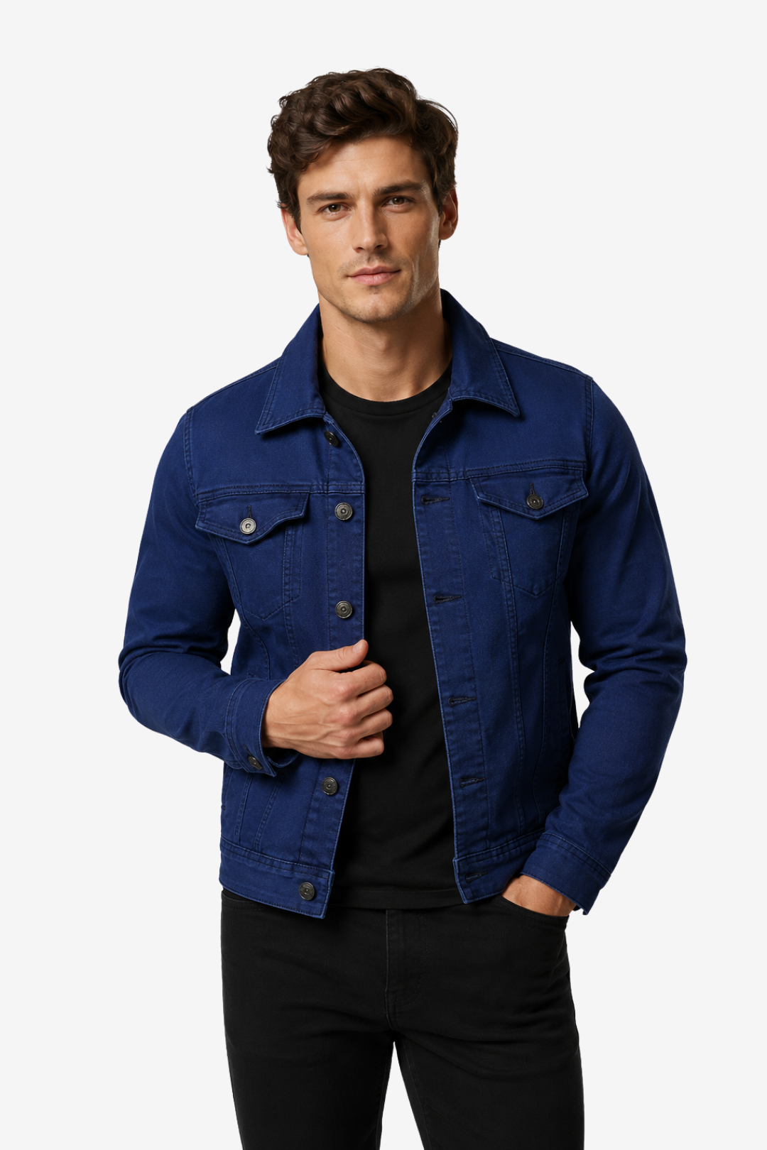 VALERIQUE | Veste en jean pour homme – Fermeture boutonnée poches poitrine et col pointu