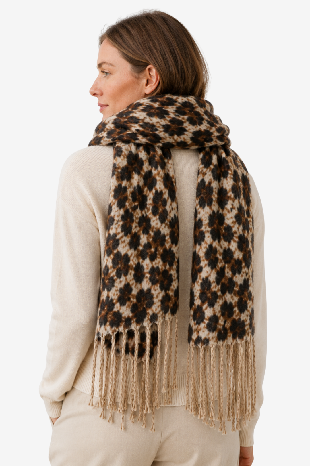 VALERIQUE | Écharpe en Maille pour Femme – Motif Léopard et Finitions à Franges