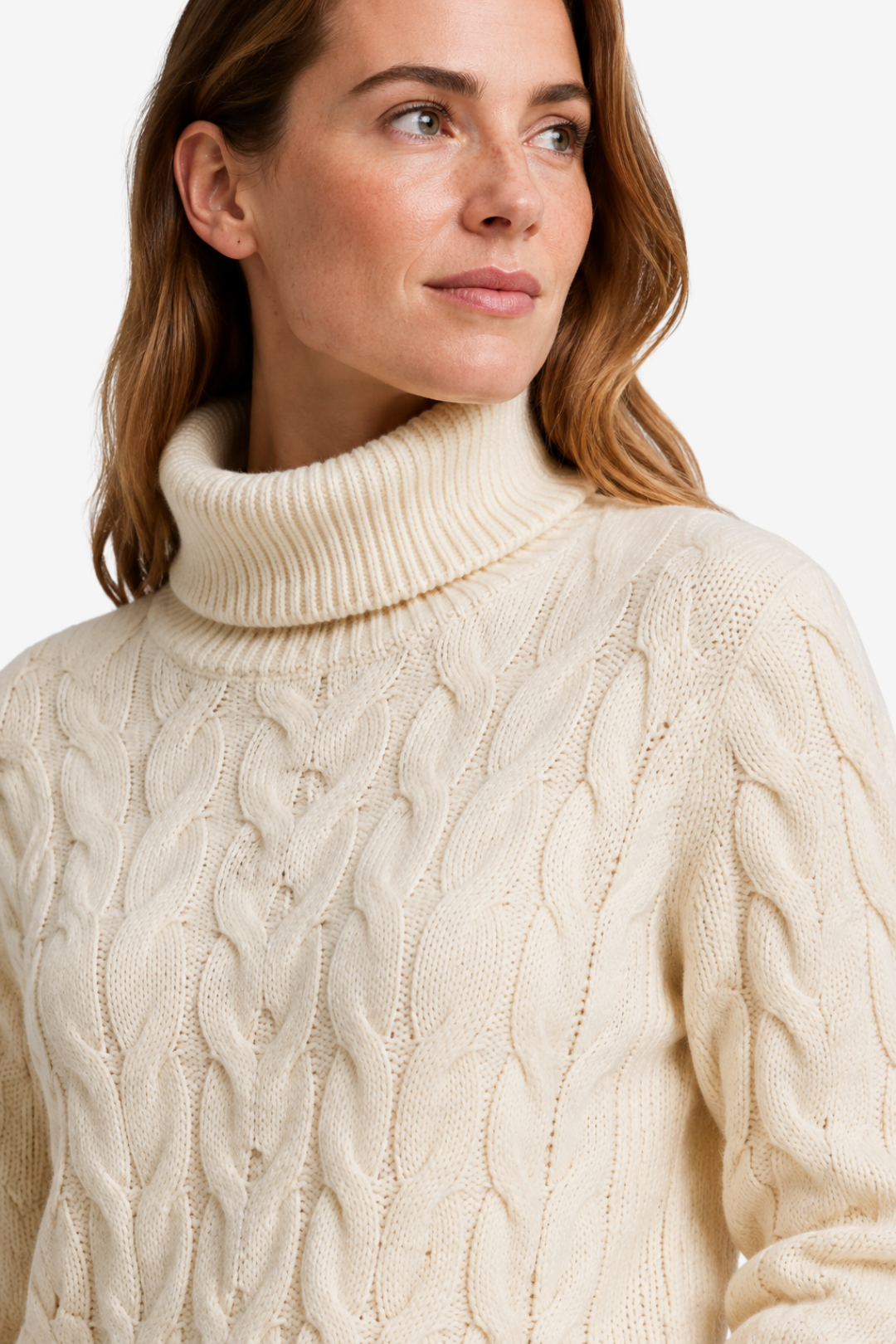 NOMU | Pull col roulé pour femme – Maille torsadée et finitions côtelées