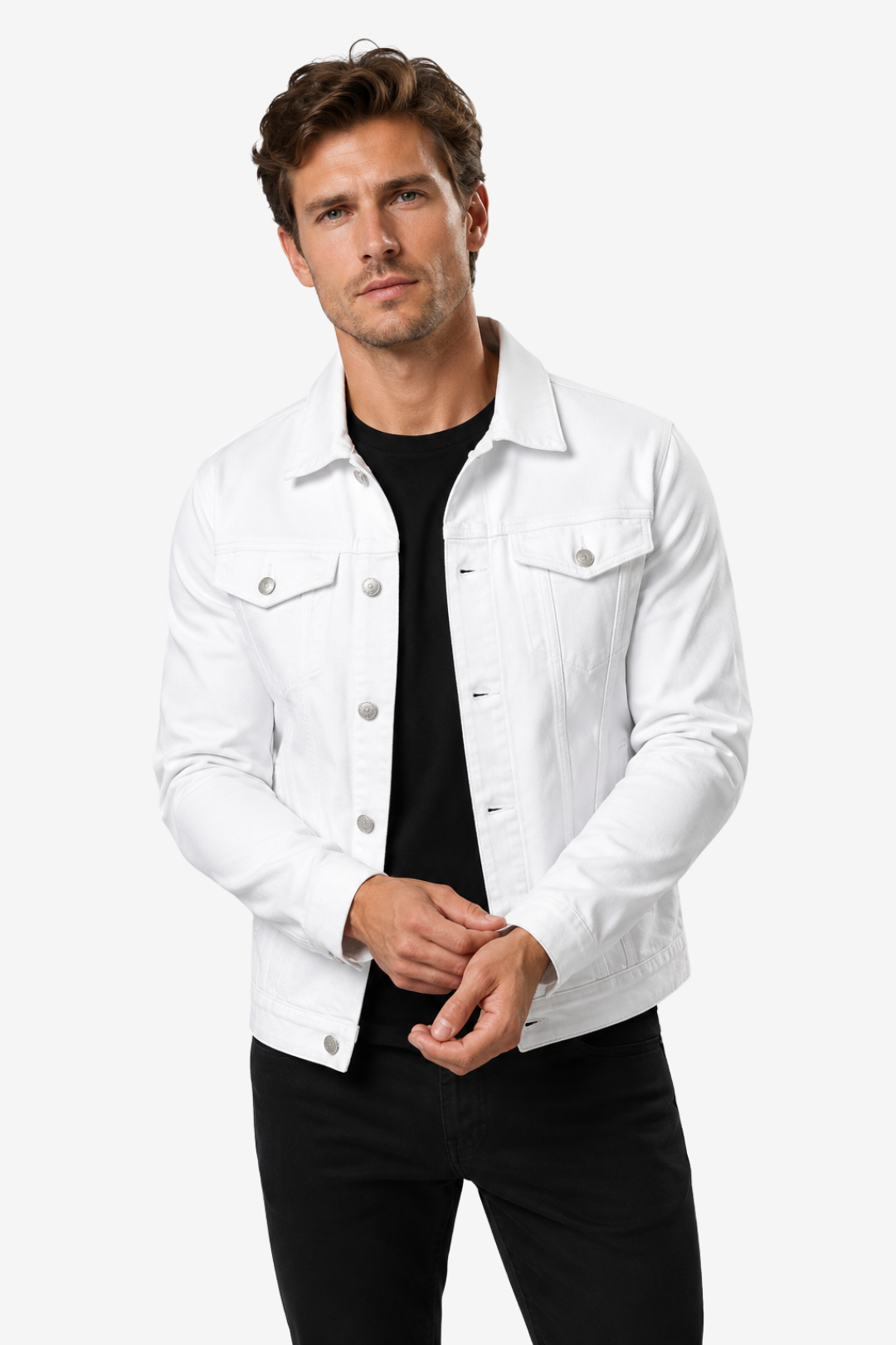 VALERIQUE | Veste en jean pour homme – Fermeture boutonnée poches poitrine et col pointu