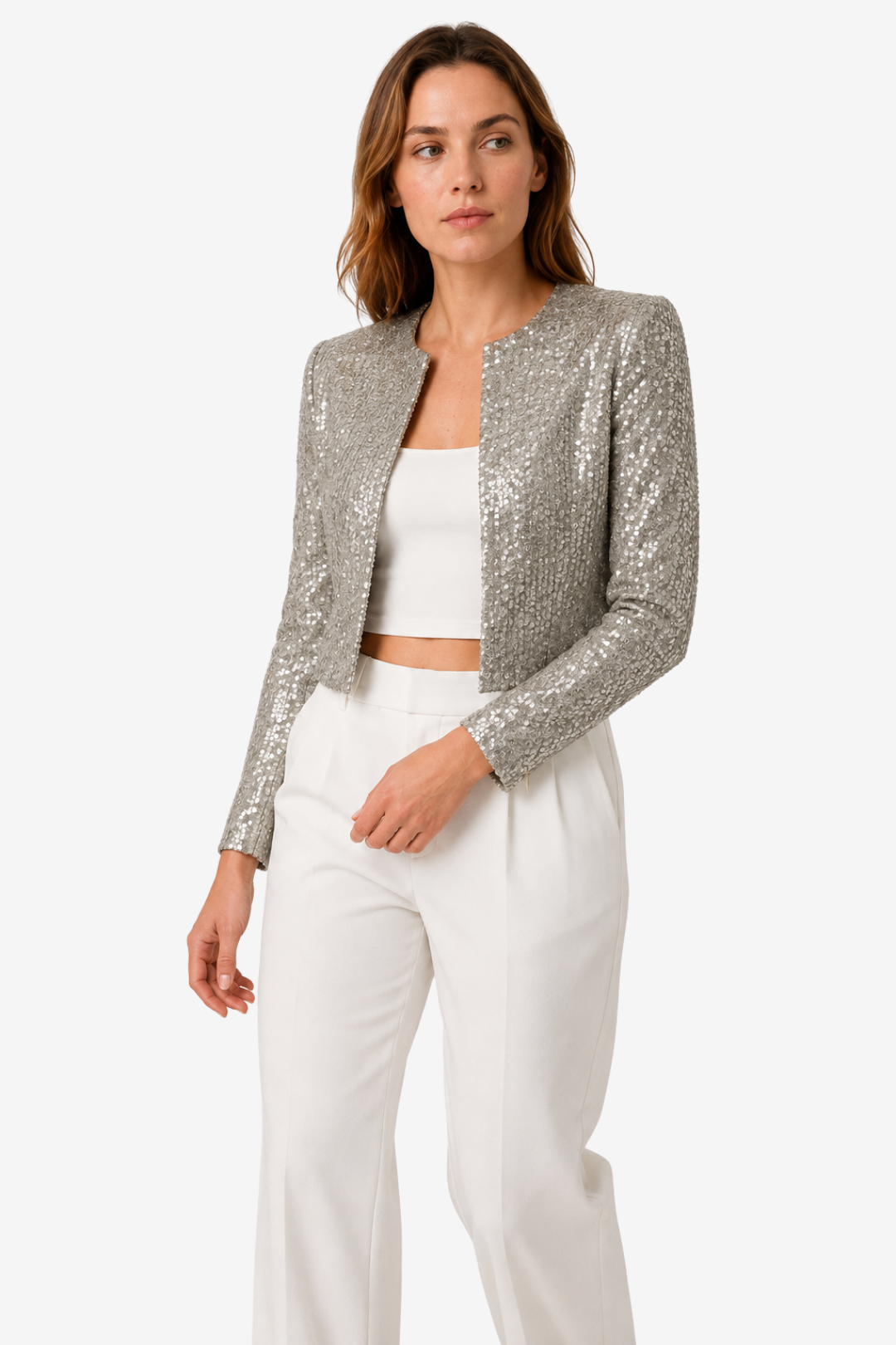 VALERIQUE | Veste à sequins pour femme – Coupe courte à manches longues et devant ouvert