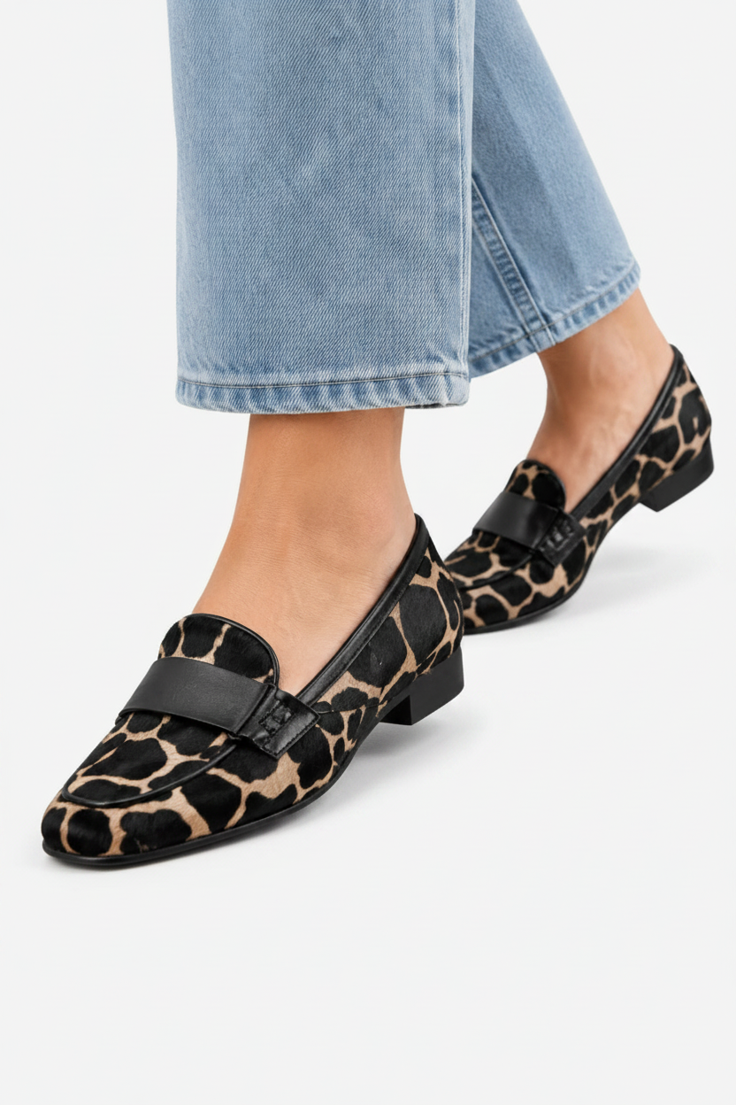 VALERIQUE | Mocassins Femme à Imprimé Animal – Modèle à Enfiler avec Petit Talon Bloc