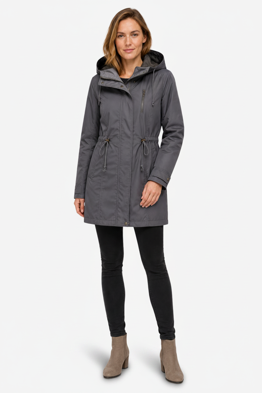 VALERIQUE | Parka Femme Doublée à Capuche – Fermeture Zippée Taille Ajustable Coupe Longue