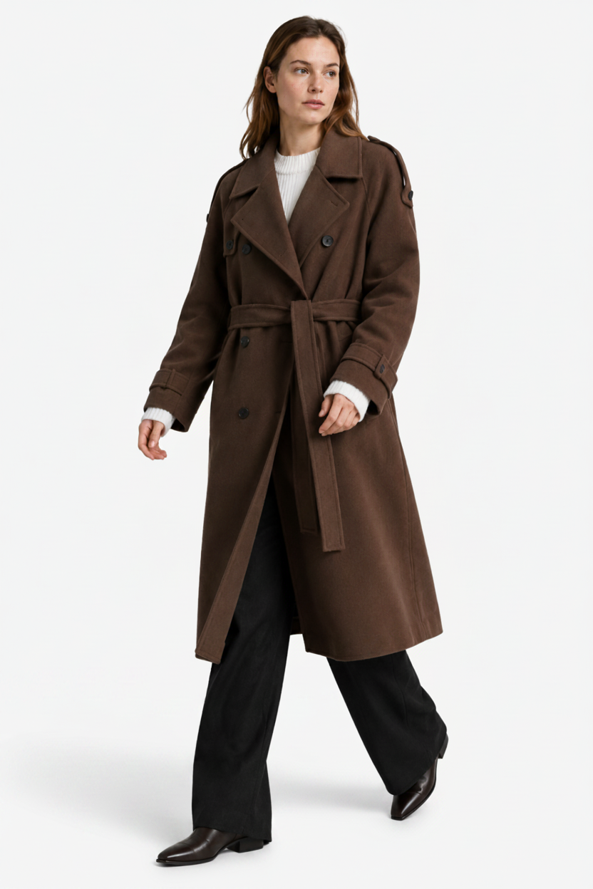 VALERIQUE | Trench-Coat d’Hiver pour Femme – Coupe Longue Croisée avec Ceinture