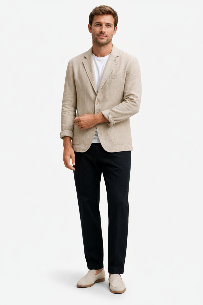 VALERIQUE | Blazer léger ajusté pour homme – Devant à deux boutons avec revers cranté et poches plaquées
