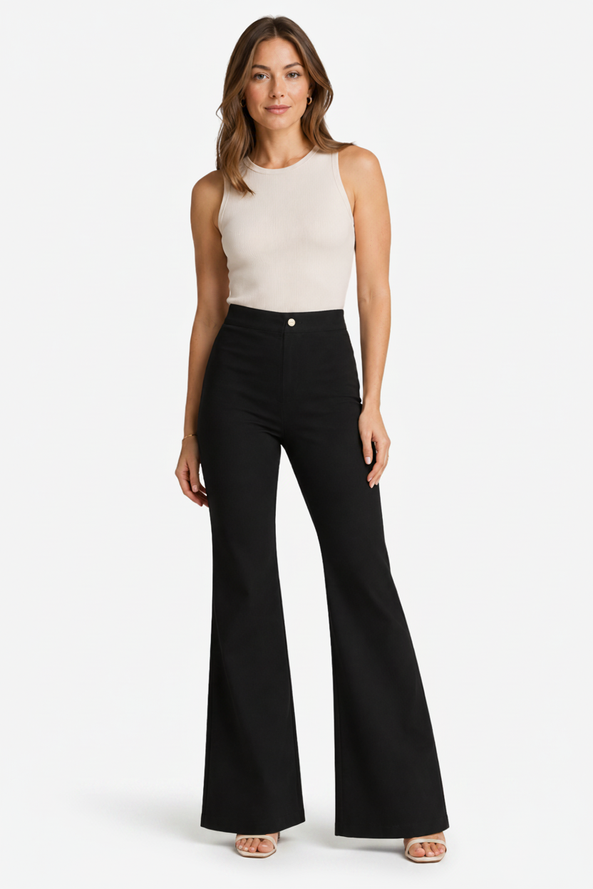 VALERIQUE | Pantalon évasé taille haute pour femme – Coupe taille haute avec détails de coutures visibles