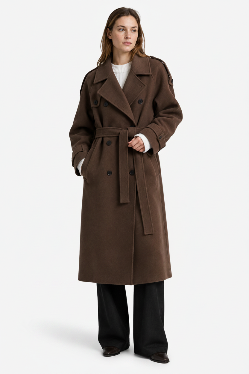 VALERIQUE | Trench-Coat d’Hiver pour Femme – Coupe Longue Croisée avec Ceinture