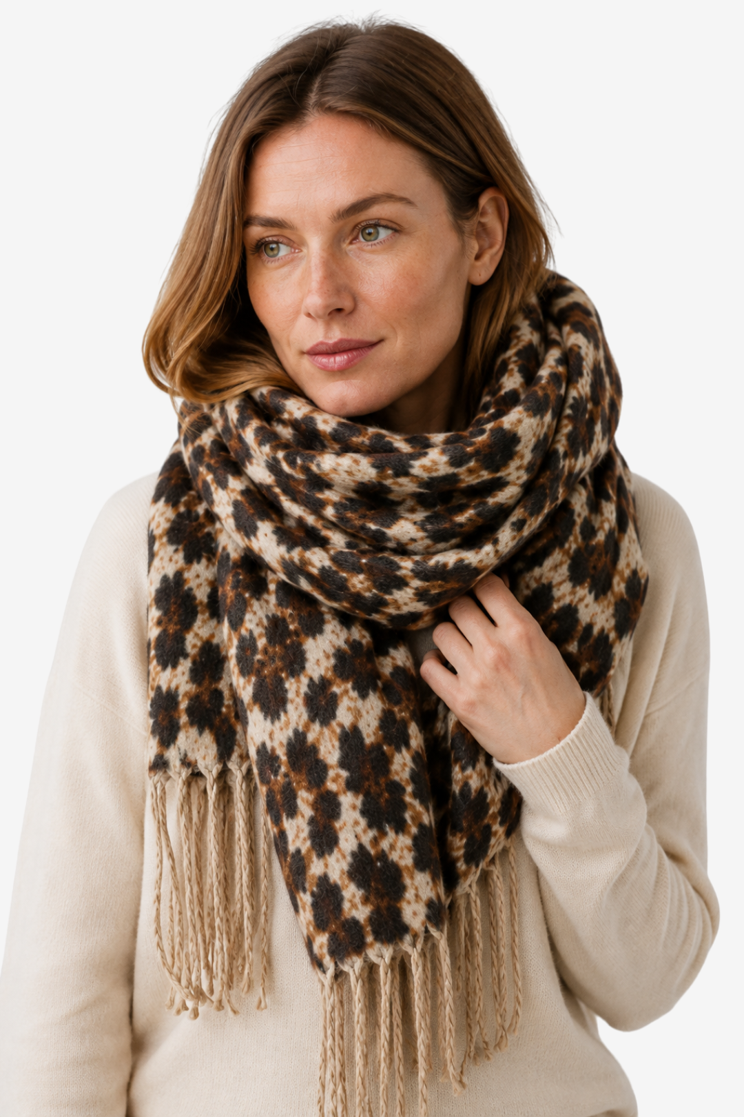 VALERIQUE | Écharpe en Maille pour Femme – Motif Léopard et Finitions à Franges