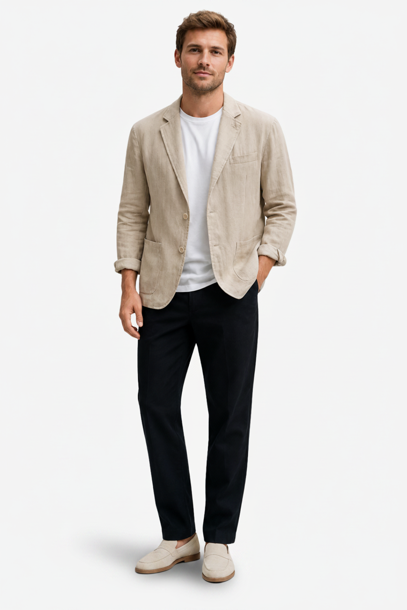 VALERIQUE | Blazer léger ajusté pour homme – Devant à deux boutons avec revers cranté et poches plaquées