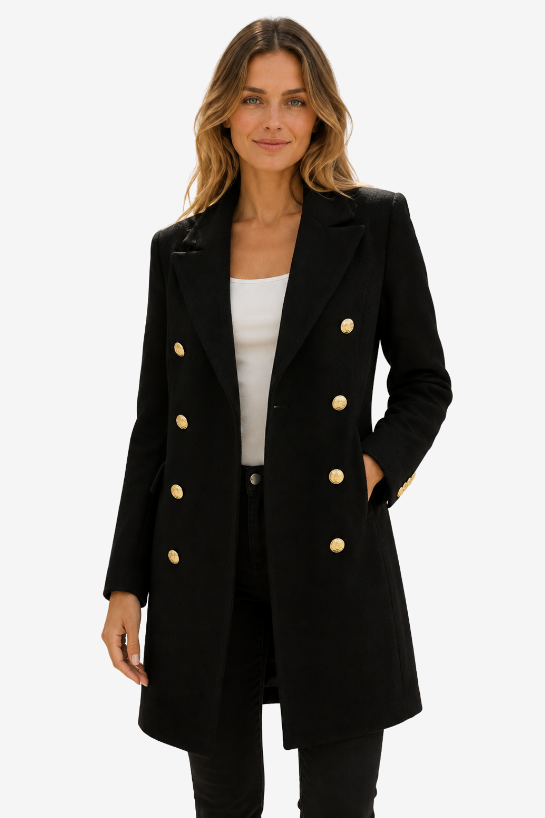 VALERIQUE | Manteau long cintré pour femmes – Boutonnage croisé avec doublure intérieure