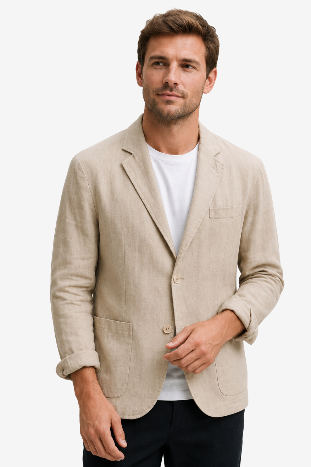 VALERIQUE | Blazer léger ajusté pour homme – Devant à deux boutons avec revers cranté et poches plaquées