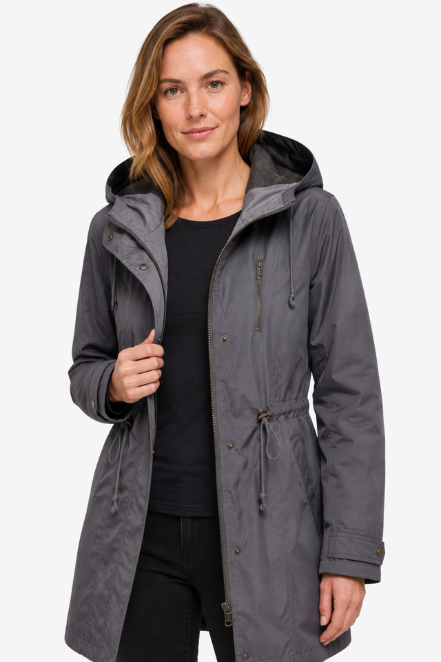 VALERIQUE | Parka Femme Doublée à Capuche – Fermeture Zippée Taille Ajustable Coupe Longue
