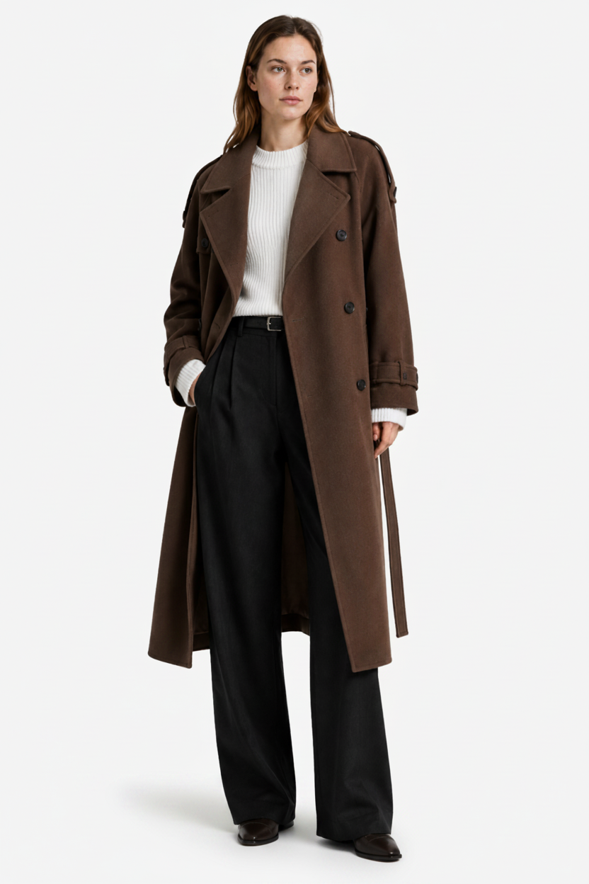 VALERIQUE | Trench-Coat d’Hiver pour Femme – Coupe Longue Croisée avec Ceinture