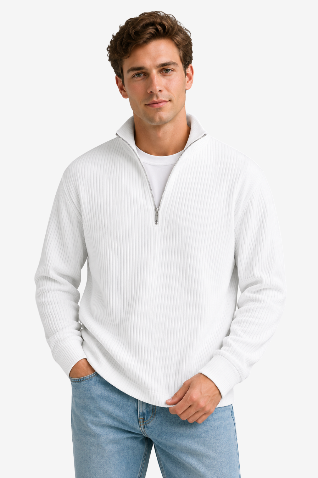 VALERIQUE | Pull Décontracté Homme à Demi-Zip – Coupe Ample Manches Longues Modèle à Enfiler