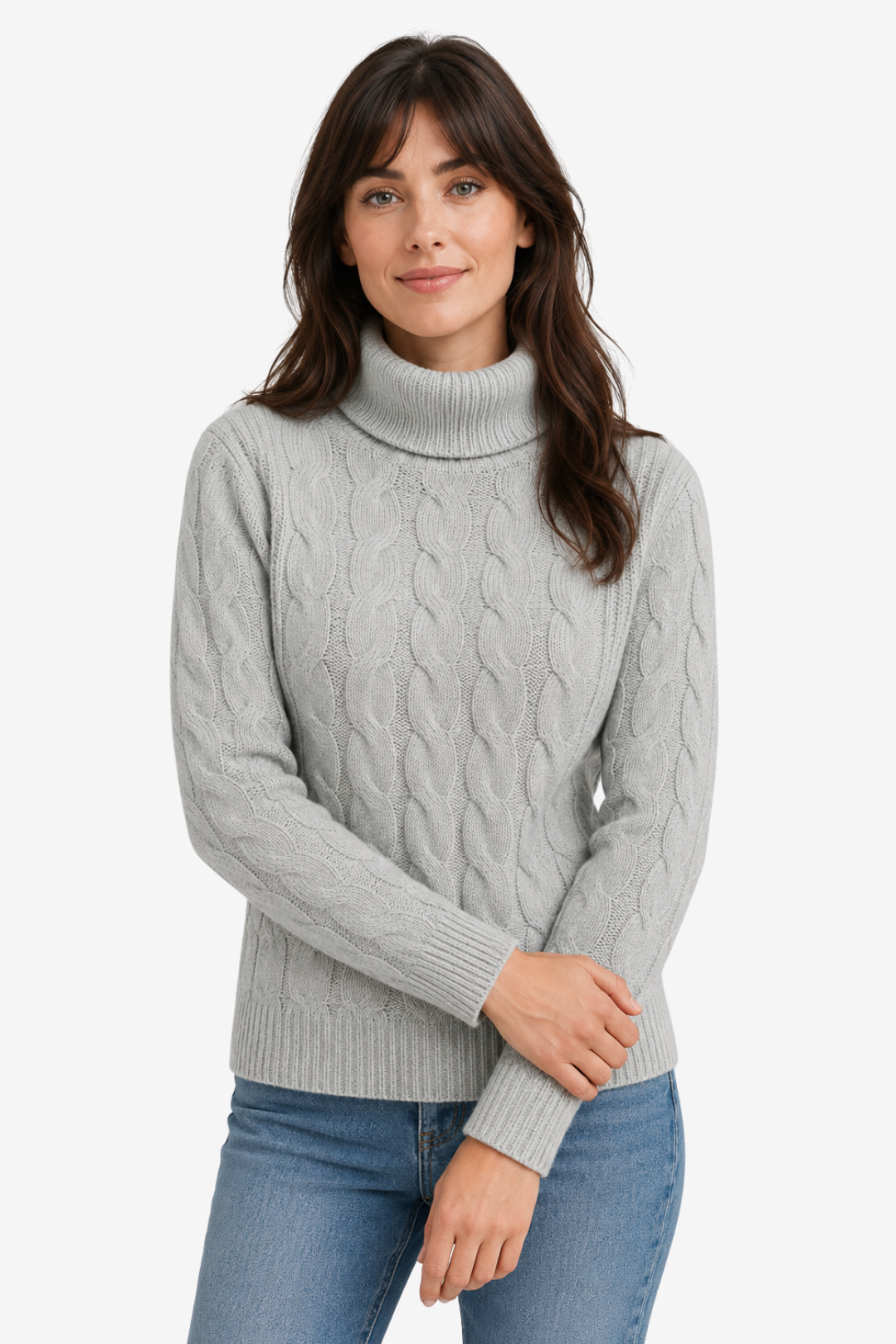 NOMU | Pull col roulé pour femme – Maille torsadée et finitions côtelées