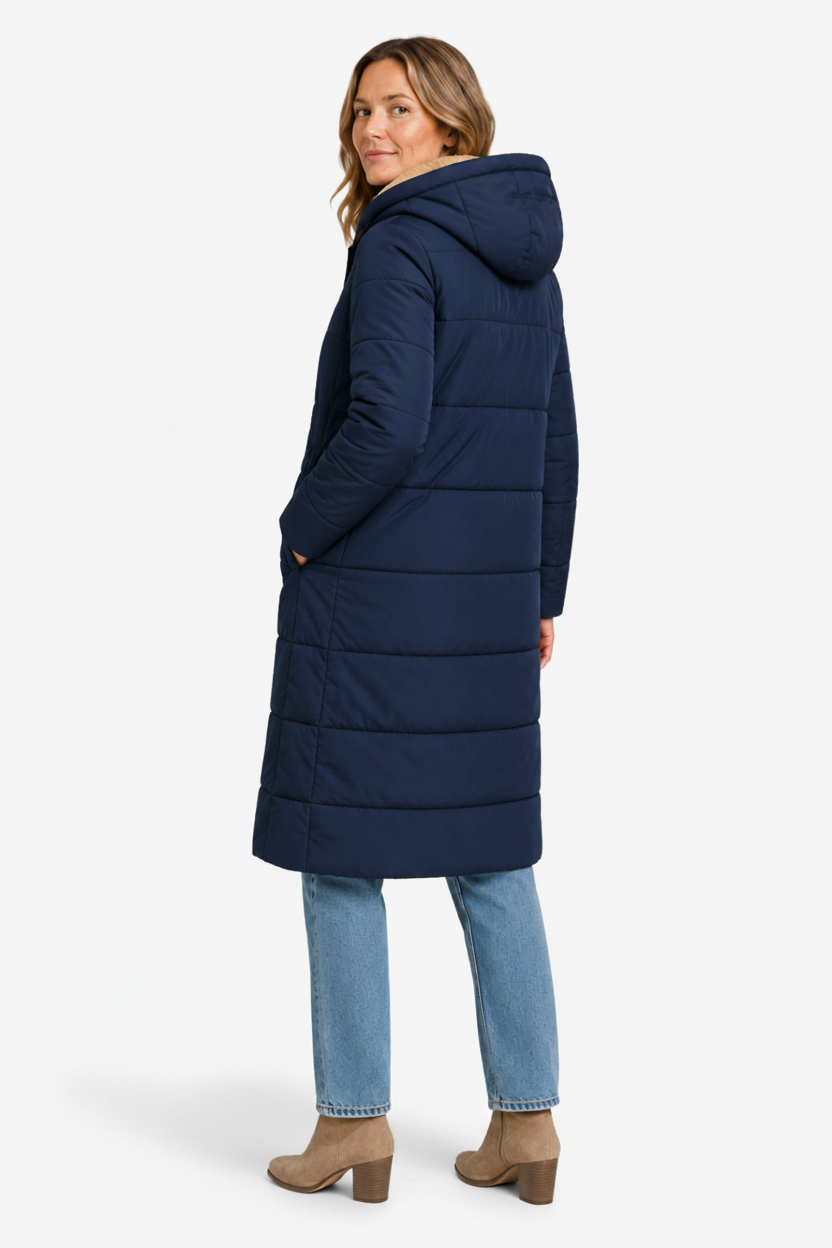 VALERIQUE | Manteau d'hiver long pour femme – Coupe moderne matelassée avec capuche