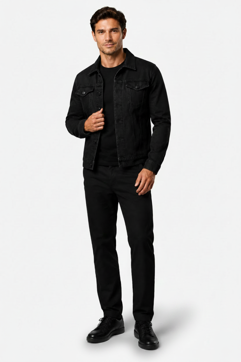 VALERIQUE | Veste en jean pour homme – Fermeture boutonnée poches poitrine et col pointu