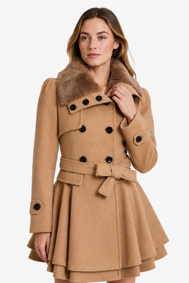 VALERIQUE | Manteau Femme à Capuche avec Ceinture – Coupe Longue à Double Boutonnage