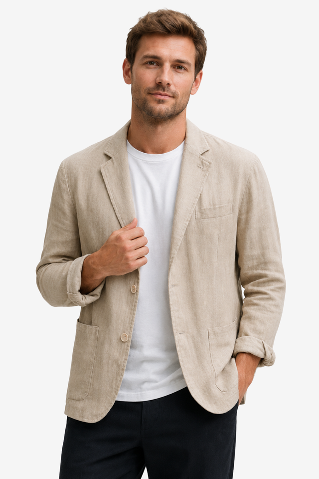 VALERIQUE | Blazer léger ajusté pour homme – Devant à deux boutons avec revers cranté et poches plaquées