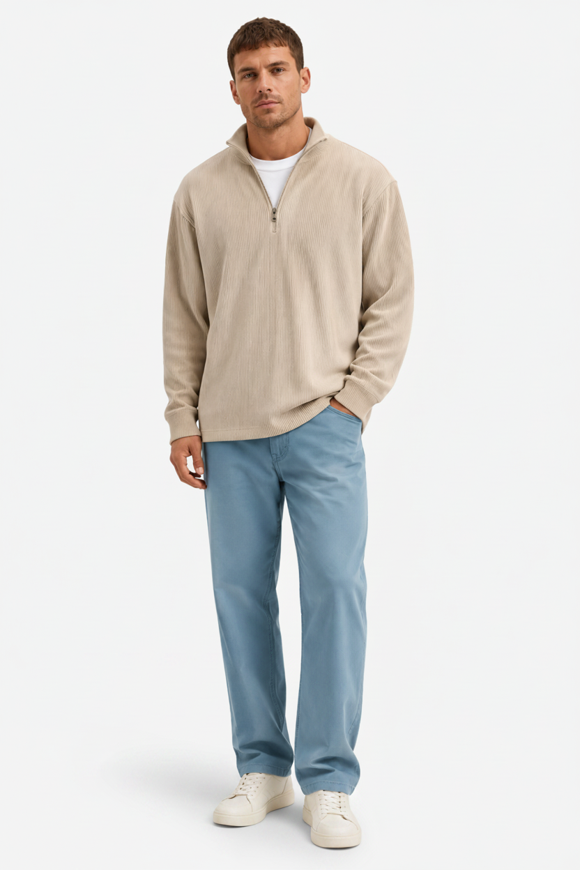 VALERIQUE | Pull Décontracté Homme à Demi-Zip – Coupe Ample Manches Longues Modèle à Enfiler