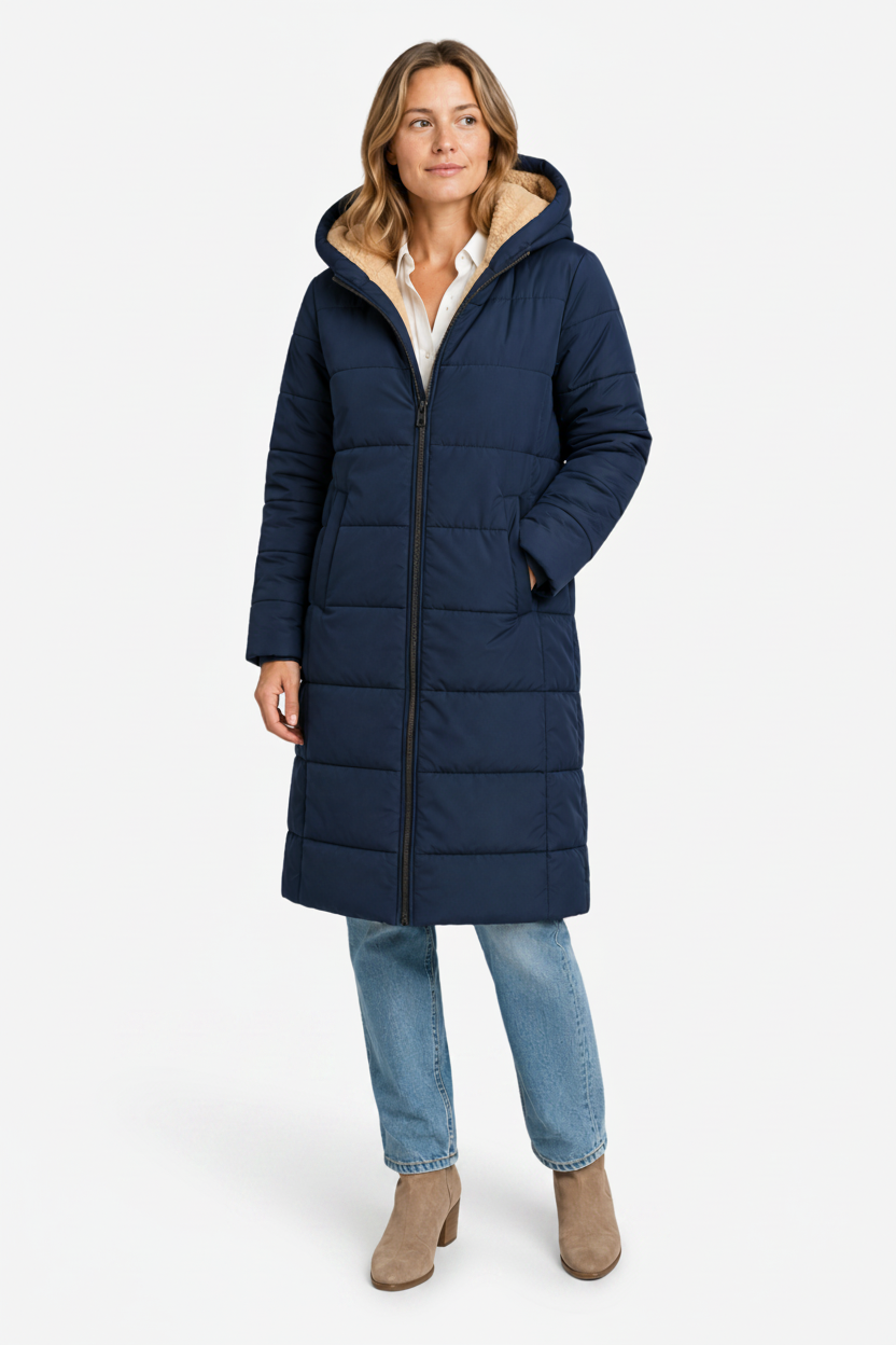 VALERIQUE | Manteau d'hiver long pour femme – Coupe moderne matelassée avec capuche