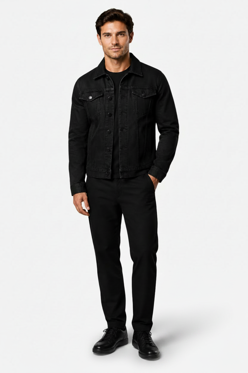 VALERIQUE | Veste en jean pour homme – Fermeture boutonnée poches poitrine et col pointu