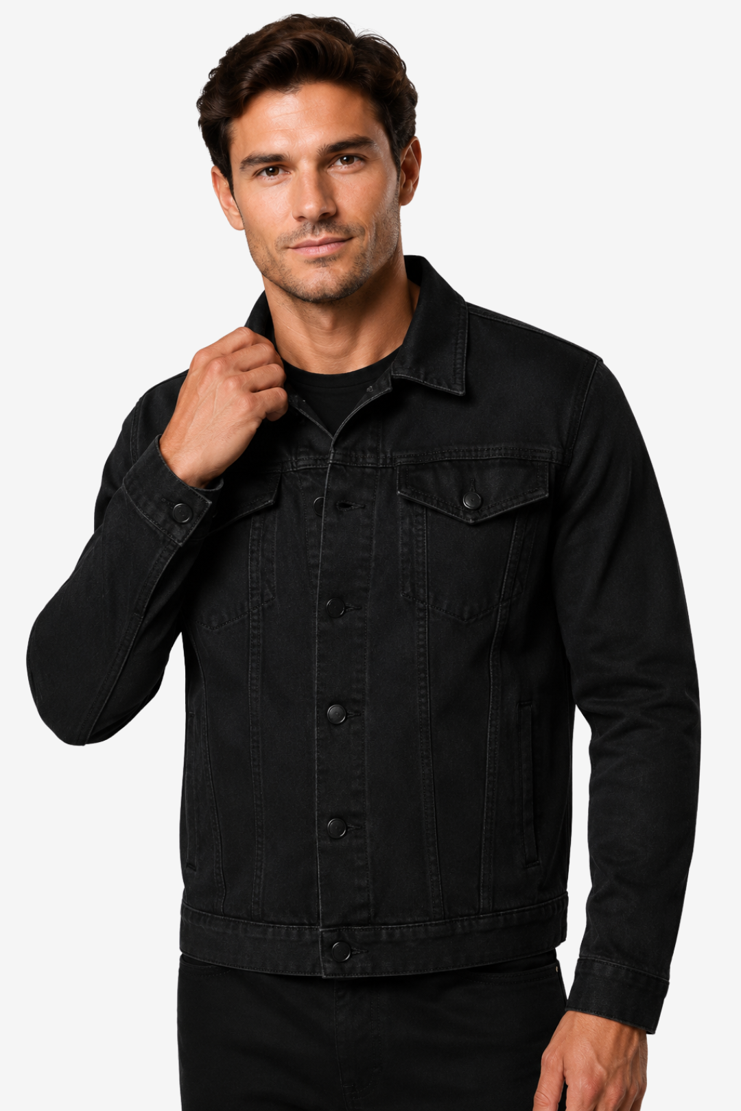 VALERIQUE | Veste en jean pour homme – Fermeture boutonnée poches poitrine et col pointu