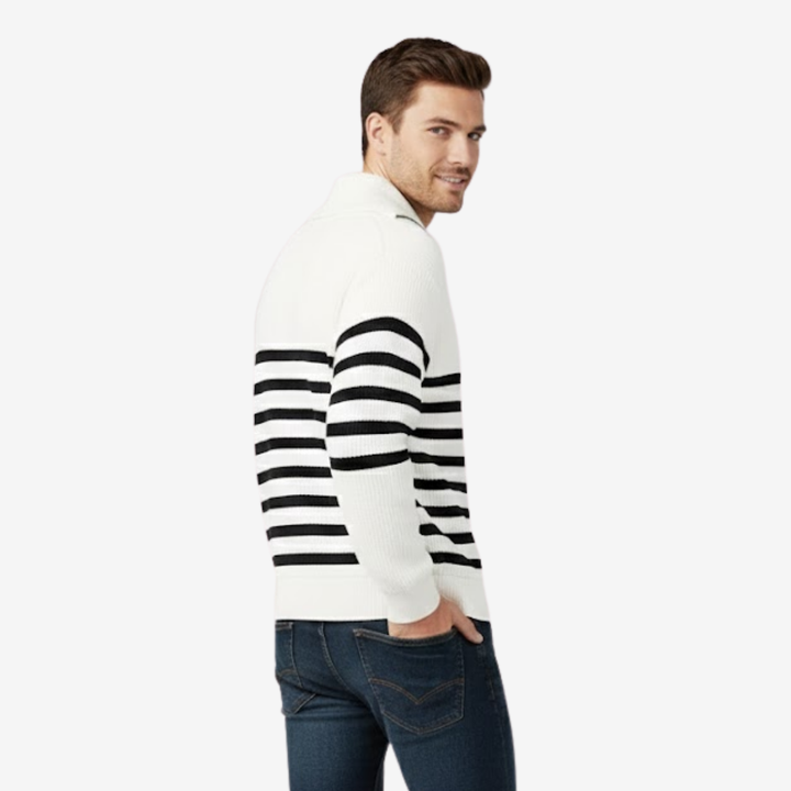 VALERIQUE | Pull Zippé en Coton Rayé pour Homme – Style Intemporel