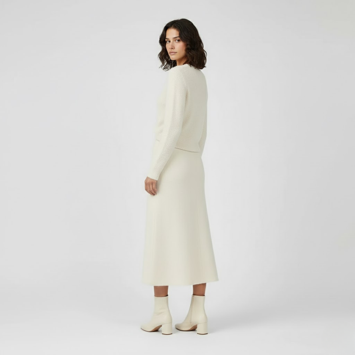 VALERIQUE | Jupe Midi Laine Coupe A à Fente pour Femme – Élégance Sculptée d’Hiver