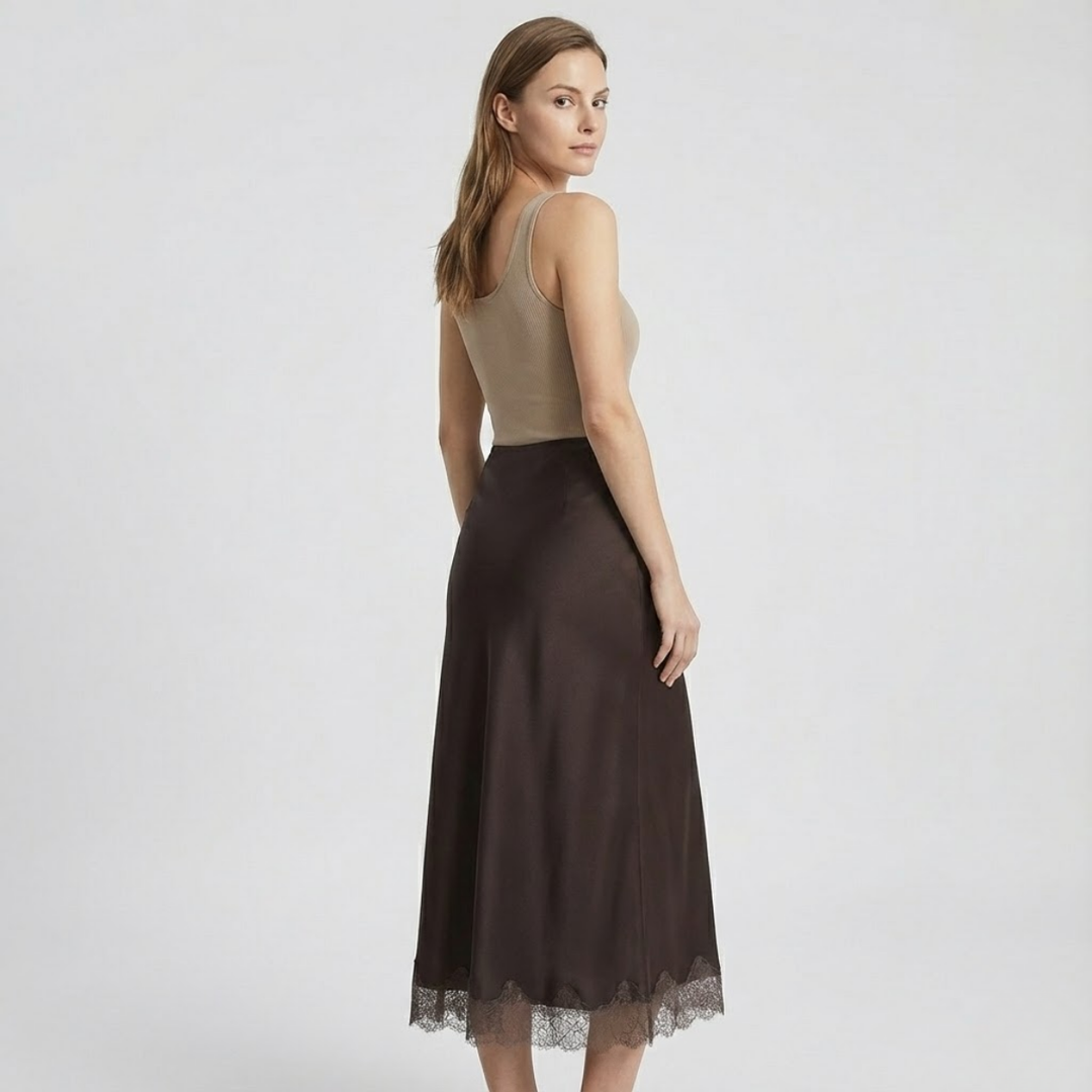 VALERIQUE | Jupe Midi Satinée Élégante pour Femme – Fluidité Intemporelle