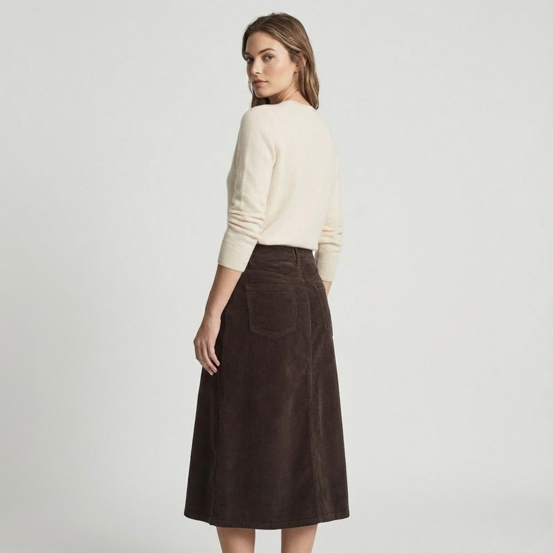 VALERIQUE | Jupe en Velours Côtelé Taille Haute pour Femme – Élégance Intemporelle