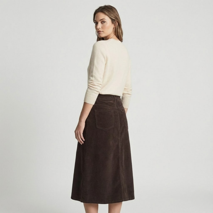 VALERIQUE | Jupe en Velours Côtelé Taille Haute pour Femme – Élégance Intemporelle