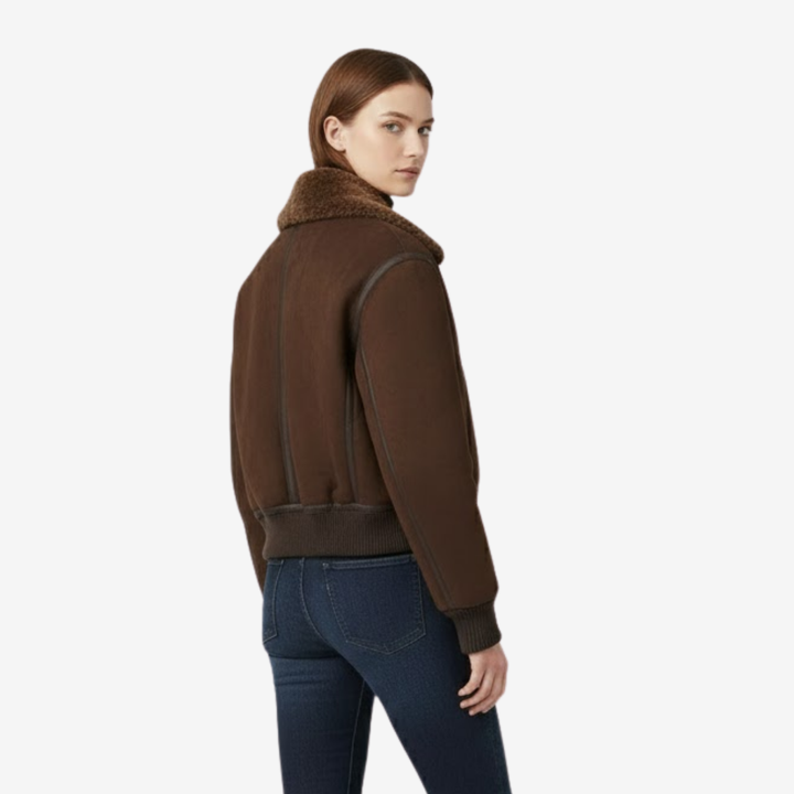 VALERIQUE | Bomber Marron pour Femme – Col Fourrure