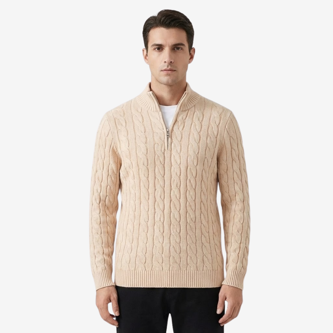 VALERIQUE | Pull Homme Jacquard Demi-Zip – Style Intemporel