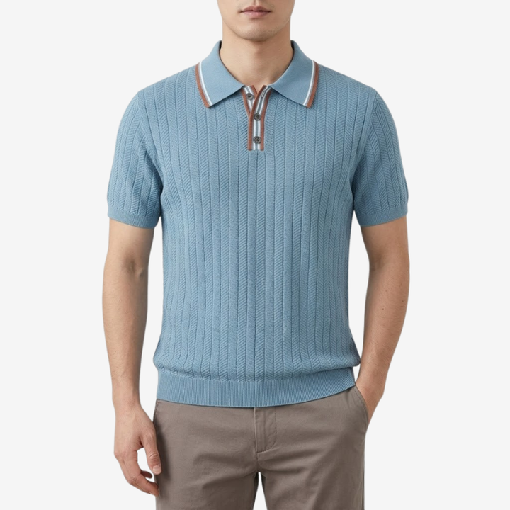 VALERIQUE | Polo Texturé en Maille Légère en Coton pour Homme – Col Contrasté Décontracté