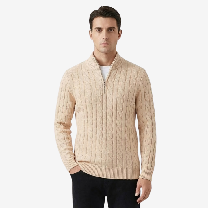 VALERIQUE | Pull Homme Jacquard Demi-Zip – Style Intemporel