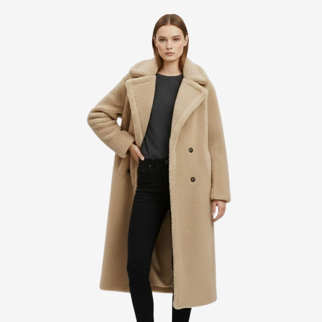 VALERIQUE | Manteau Long en Teddy pour Femme – Double Boutonnage