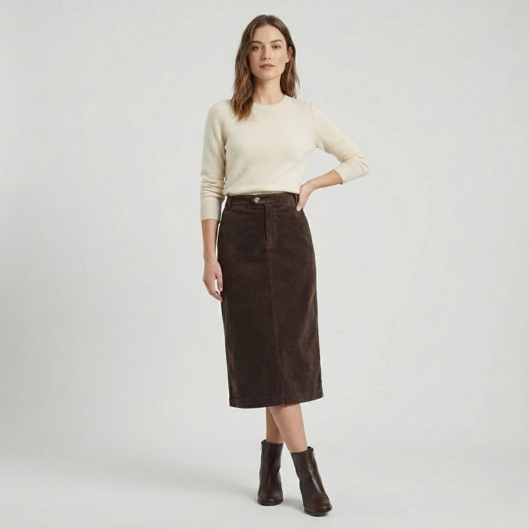 VALERIQUE | Jupe en Velours Côtelé Taille Haute pour Femme – Élégance Intemporelle