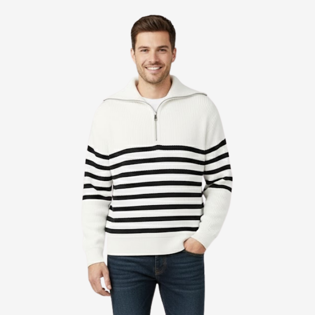 VALERIQUE | Pull Zippé en Coton Rayé pour Homme – Style Intemporel