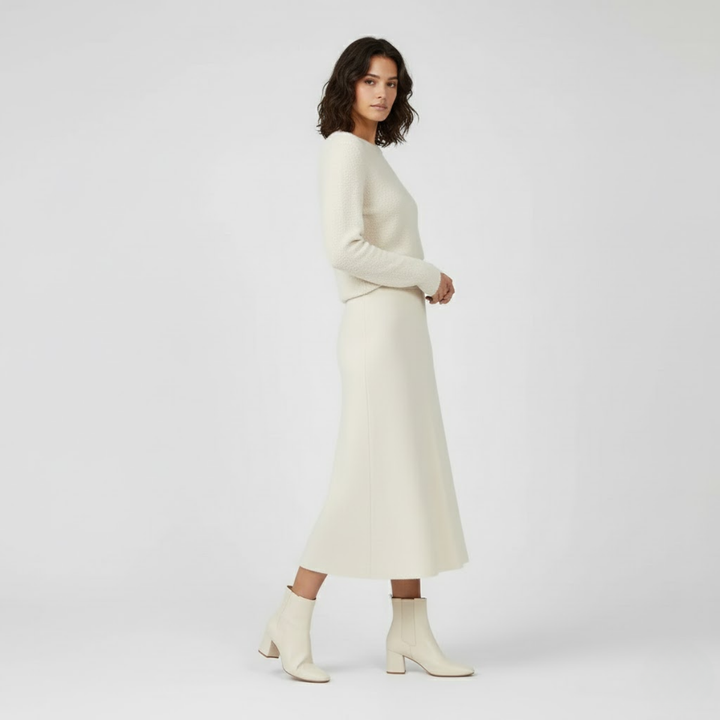 VALERIQUE | Jupe Midi Laine Coupe A à Fente pour Femme – Élégance Sculptée d’Hiver