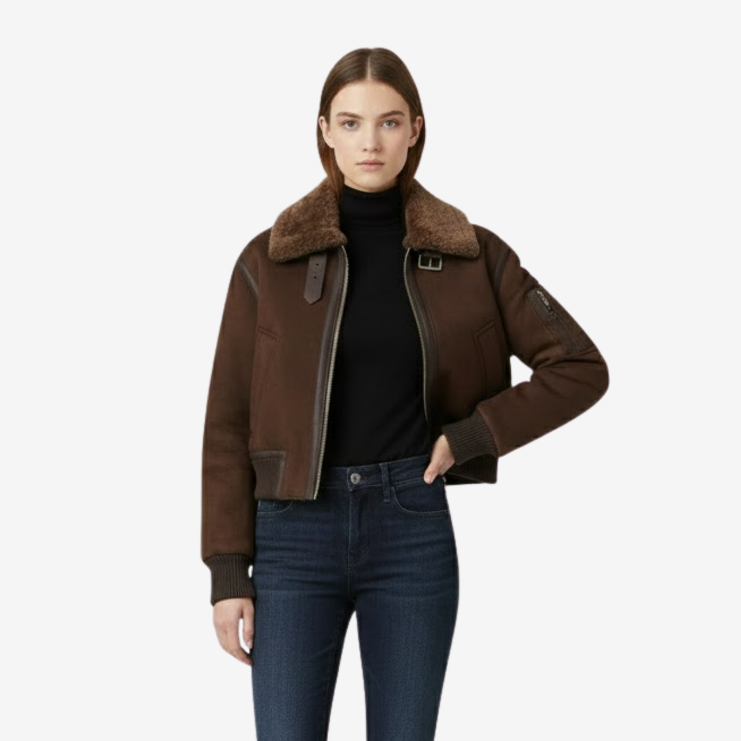 VALERIQUE | Bomber Marron pour Femme – Col Fourrure
